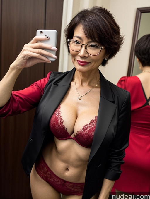 related ai porn images free for Milf Perfect Boobs Beautiful Glasses Perfect Body 50s Pixie Chinese Mirror Selfie Party Blouse Bra Jacket Suit Cleavage Dark Lighting Detailed