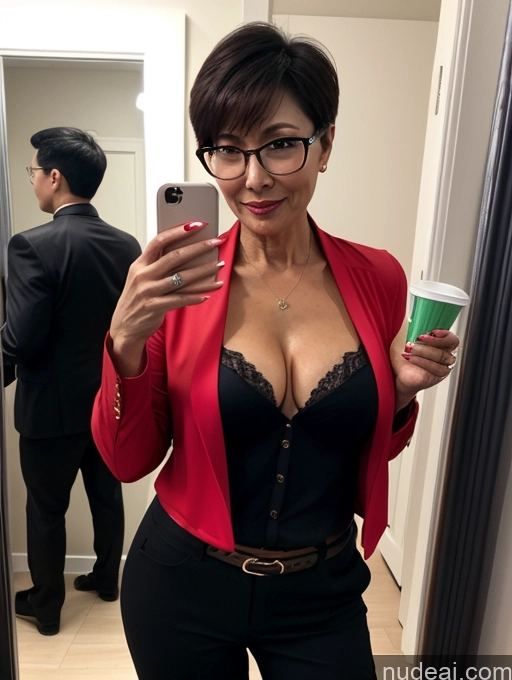 related ai porn images free for Milf Perfect Boobs Beautiful Glasses Perfect Body 50s Pixie Chinese Mirror Selfie Party Blouse Bra Jacket Suit Cleavage Dark Lighting Detailed