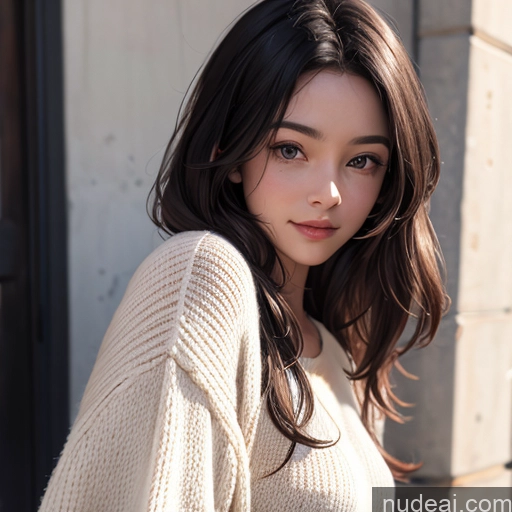 related ai porn images free for Woman Two 18 Black Hair Long Hair White Serious Happy Street Close-up View Blouse Sweater