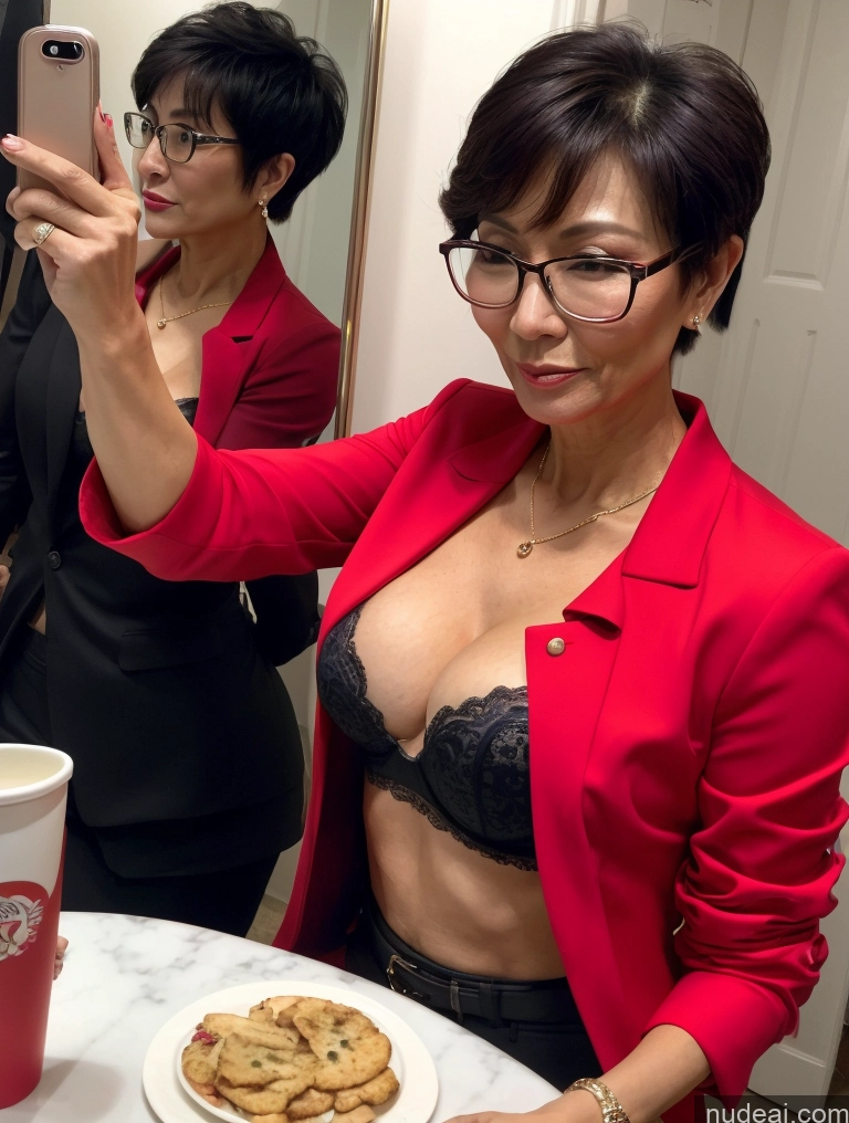 related ai porn images free for Milf Perfect Boobs Beautiful Glasses Perfect Body 50s Pixie Chinese Mirror Selfie Party Blouse Bra Jacket Suit Cleavage Dark Lighting Detailed