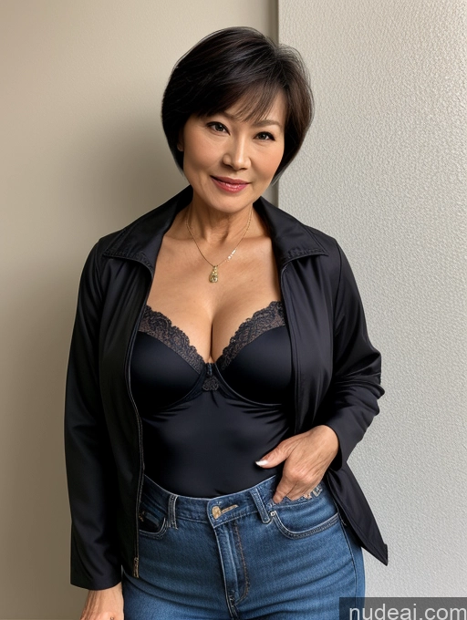 related ai porn images free for Milf Perfect Boobs Beautiful Perfect Body Short Hair 70s Chinese Blouse Bra Casual Jacket Professor Stylish Dark Lighting Detailed