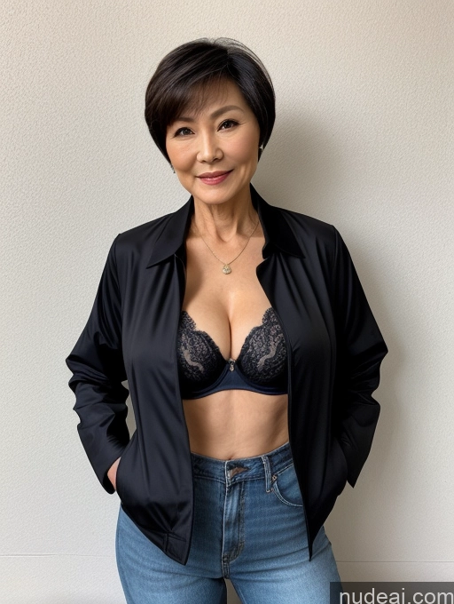 related ai porn images free for Milf Perfect Boobs Beautiful Perfect Body Short Hair 70s Chinese Blouse Bra Casual Jacket Professor Stylish Dark Lighting Detailed