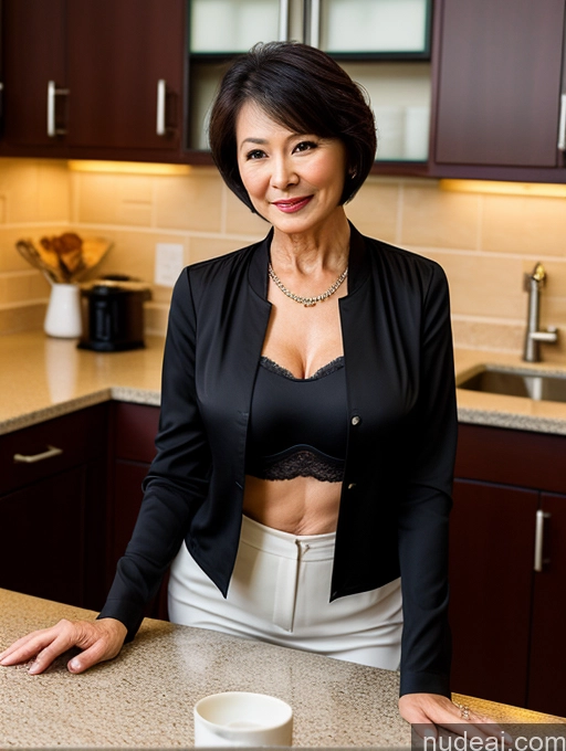 related ai porn images free for Milf Perfect Boobs Beautiful Perfect Body Short Hair 70s Chinese Blouse Bra Casual Jacket Professor Stylish Dark Lighting Detailed Kitchen