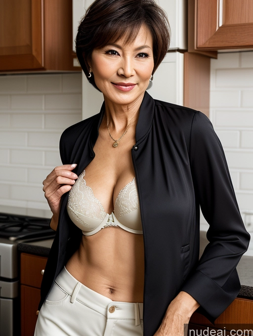 related ai porn images free for Milf Perfect Boobs Beautiful Perfect Body Short Hair 70s Chinese Kitchen Blouse Bra Casual Jacket Professor Stylish Cleavage Dark Lighting Detailed