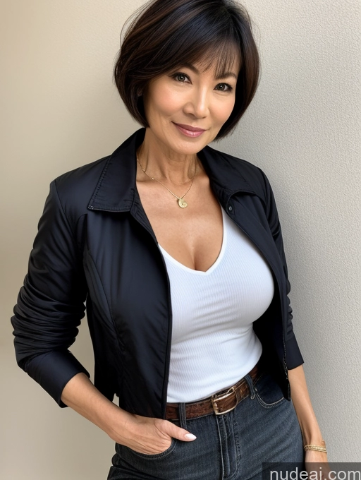 related ai porn images free for Milf Perfect Boobs Beautiful Perfect Body Short Hair 60s Japanese Blouse Bra Casual Jacket Professor Stylish Dark Lighting Detailed