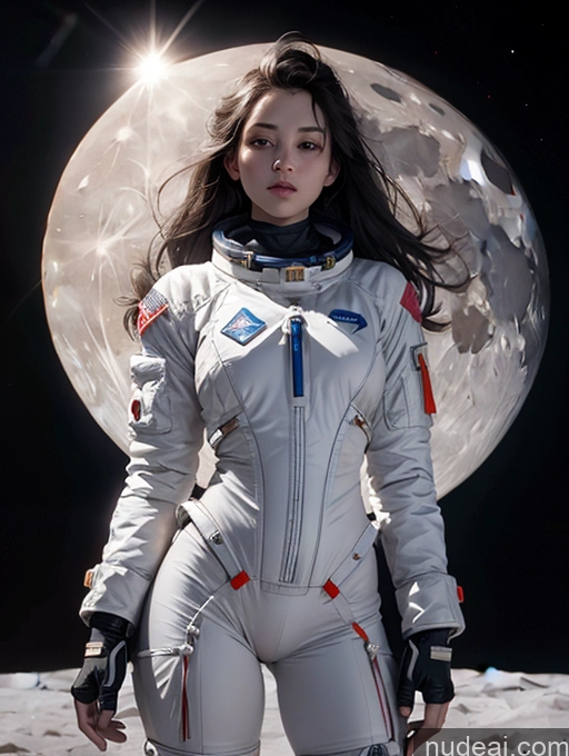 related ai porn images free for Woman One Beautiful Fairer Skin 18 Seductive Sexy Face Black Hair Long Hair Asian On Back Front View Moon Space Suit