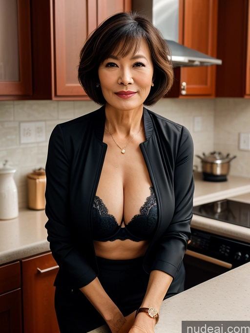 related ai porn images free for Milf Perfect Boobs Beautiful Perfect Body Short Hair 70s Chinese Kitchen Blouse Bra Jacket Professor Stylish Cleavage Dark Lighting Detailed Suit