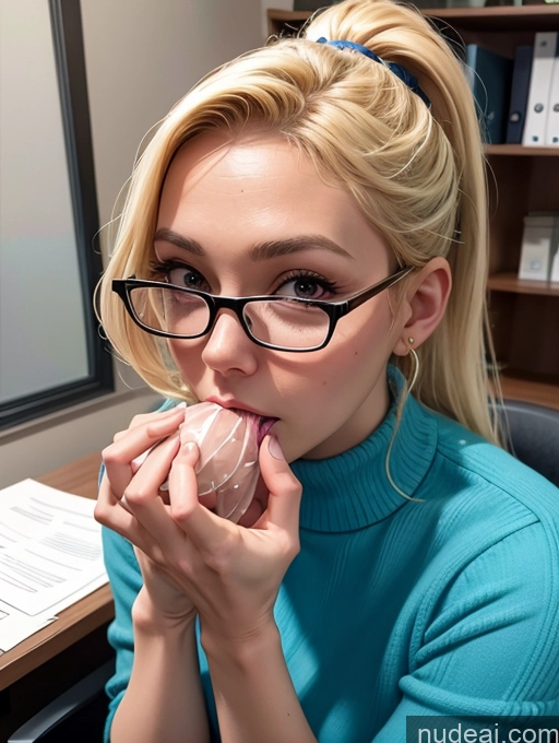 related ai porn images free for Blonde Simple Ponytail Glasses Chubby Secretary Two Dress Stylish Office Woman 50s Sweater Transparent Blowjob