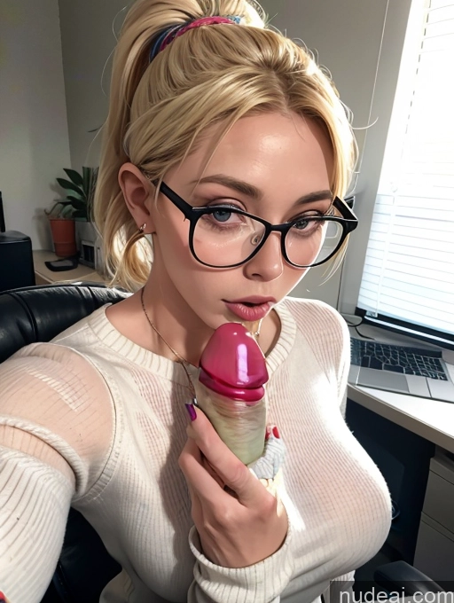 related ai porn images free for Blonde Simple Ponytail Glasses Chubby Secretary Two Dress Stylish Office Woman 50s Sweater Transparent Blowjob