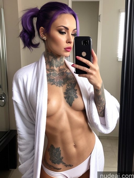 related ai porn images free for Woman One Skinny Short 20s Seductive Pouting Lips Mirror Selfie Bathroom Front View Detailed Sexy Face Small Tits Tattoos Abs Purple Hair Ponytail British Bathrobe