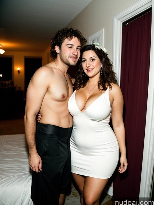 related ai porn images free for Woman + Man Several Busty Big Ass Chubby Big Hips Fairer Skin 30s Brunette Messy White Film Photo Party Dress Stylish Wedding Cleavage Dark Lighting Detailed