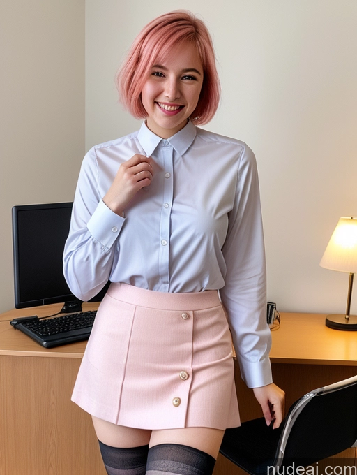 related ai porn images free for 18 Happy Pink Hair Bobcut French Mini Skirt Thigh Socks Office Blouse