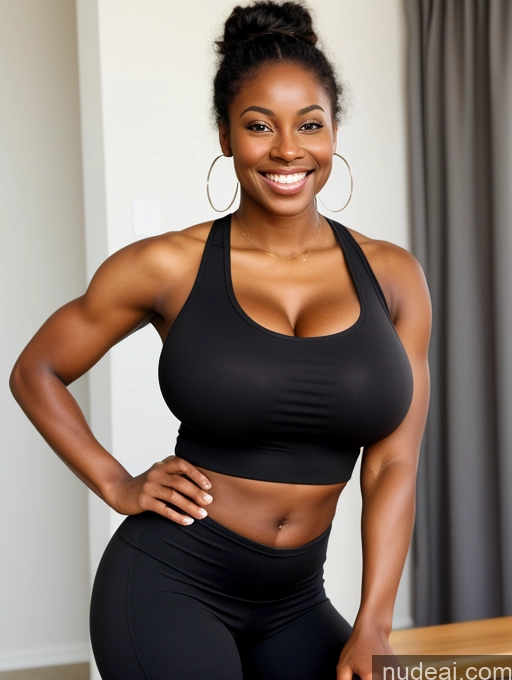 related ai porn images free for Huge Boobs Happy Black Hair Dark Skin Black Athlete Busty Skinny Tank Top Hair Bun Bending Over