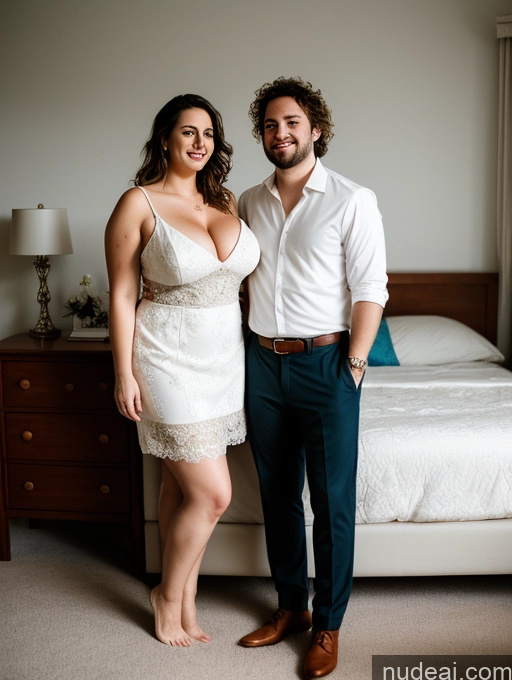 related ai porn images free for Woman + Man Two Busty Big Ass Big Hips Fairer Skin 30s Brunette Messy White Film Photo Dark Lighting Detailed Chubby Bedroom Dress Stylish Wedding