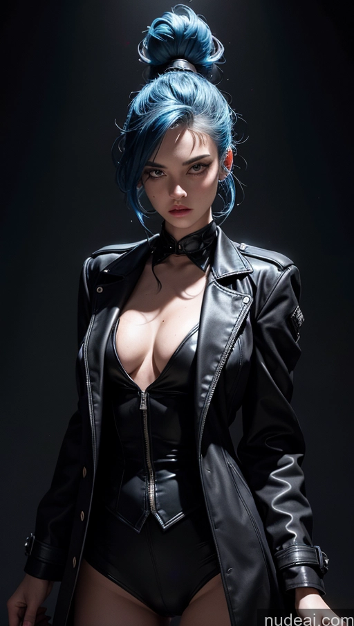 related ai porn images free for Jumping Dynamic View Muscular Tall White Busty Thick Serious Seductive Goth Dark Lighting Detailed Science Fiction Style Several Blue Hair Ponytail 18 Tailcoat Trench Coat Athlete Abs