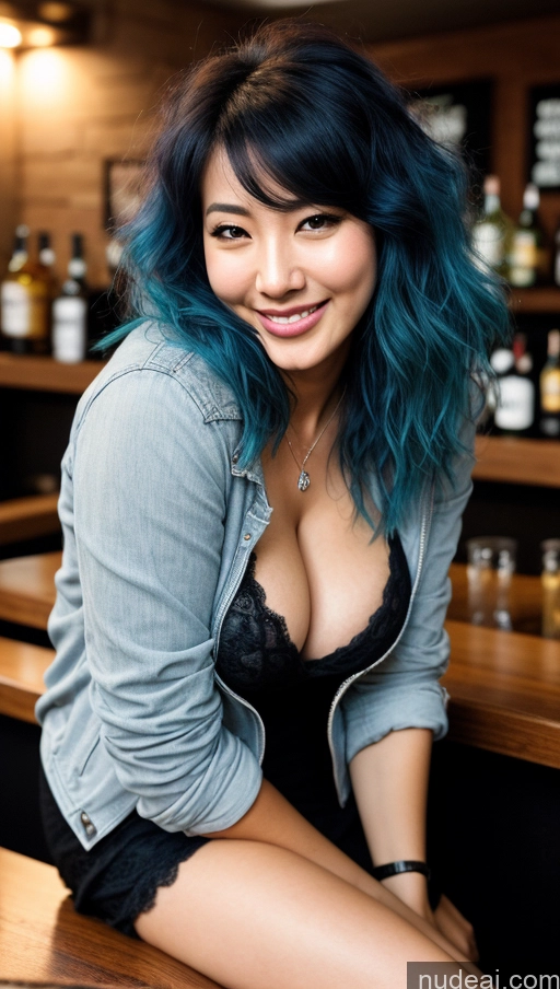 related ai porn images free for Woman Busty Perfect Boobs Beautiful Big Ass Perfect Body 20s Happy Laughing Blue Hair Messy Korean Film Photo Bar Front View Eating Dress Jacket Cleavage Jewelry Dark Lighting Detailed