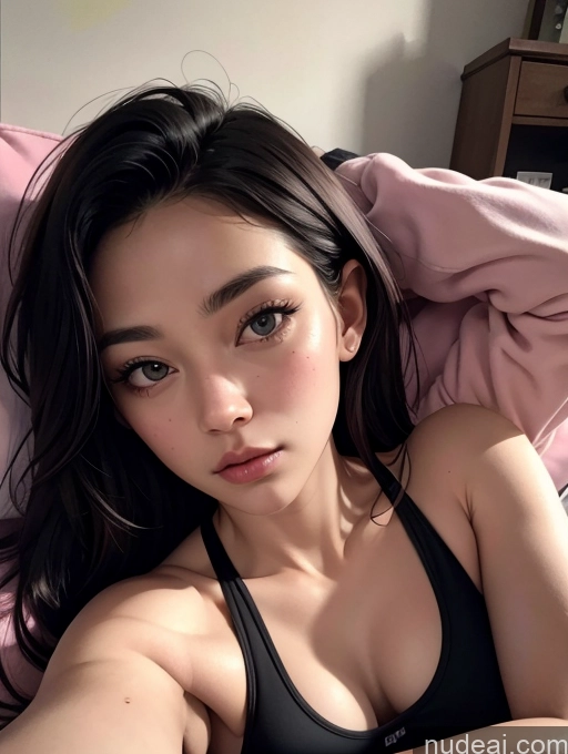 related ai porn images free for Woman One Beautiful Fairer Skin 18 Seductive Black Hair Long Hair Asian Bedroom On Back Onesie Sports Bra Close-up View