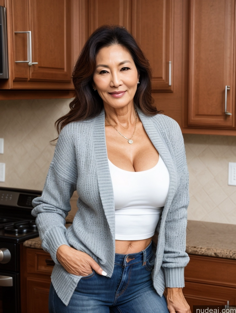 related ai porn images free for Milf Perfect Boobs Beautiful Perfect Body 60s Korean Kitchen Jacket Jeans Shirt Stylish Sweater Cleavage Detailed