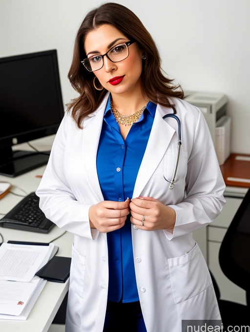 related ai porn images free for Woman One Fairer Skin Chubby Short Lipstick Beautiful Perfect Boobs Glasses 30s Serious Brunette Long Hair Latina Office Front View Straddling Doctor Blouse Lab Coat Diamond Jewelry