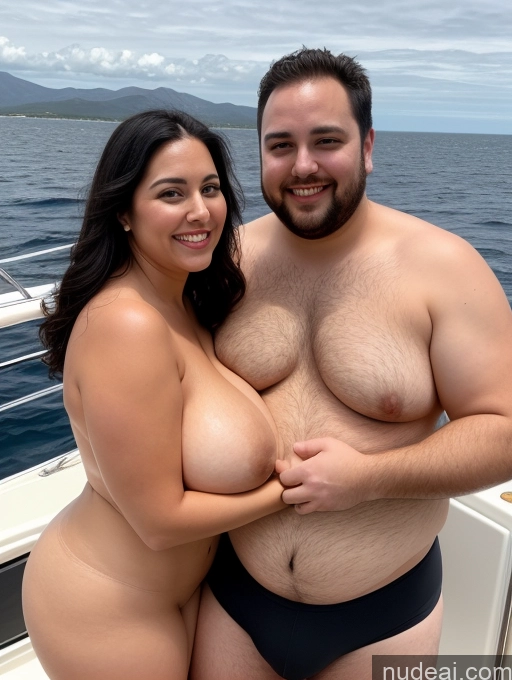 related ai porn images free for Woman + Man Two Busty Chubby Fat 40s Happy Seductive Long Hair White Yacht Front View T-pose Pubic Hair Thick Huge Boobs Black Hair