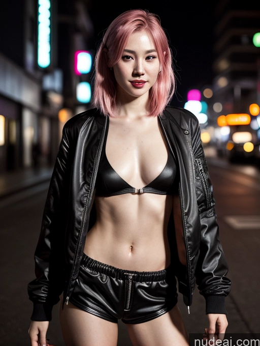 related ai porn images free for One Skinny Abs Short Fairer Skin 18 Happy Serious Pink Hair Long Hair Japanese Cyberpunk Street Topless Dark Lighting Bomber Short Shorts Goth