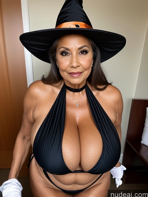 related ai porn images free for Milf One Busty Huge Boobs Thick Tanned Skin Front View Microkini Thong 70s Brazilian Halloween Witch Maid