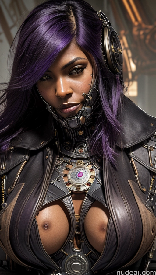 related ai porn images free for Busty Pubic Hair Tanned Skin Huge Tits, Hard Nipples French Futuristicbot V2 Close-up View Dark Skin Purple Hair Steampunk