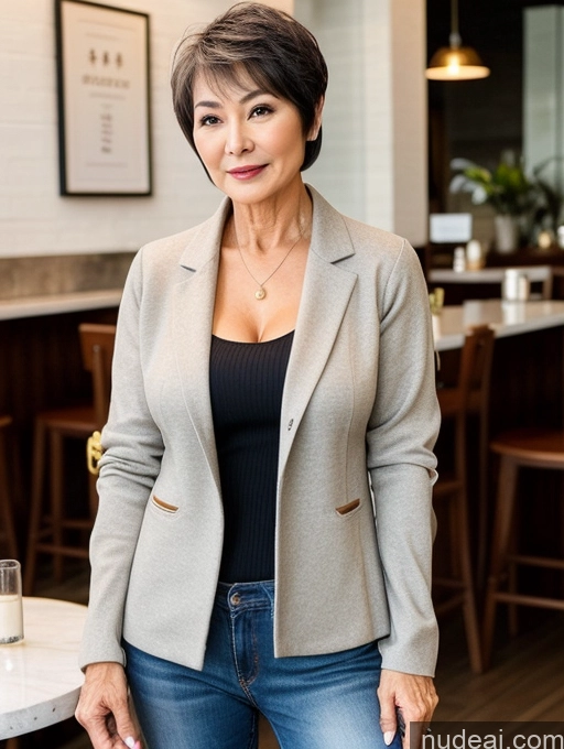 related ai porn images free for Milf Perfect Boobs Perfect Body Beautiful 70s Sexy Face Short Hair Chinese Cafe Jacket Jeans Casual Stylish Secretary Professor Shirt Sweater Cleavage Detailed