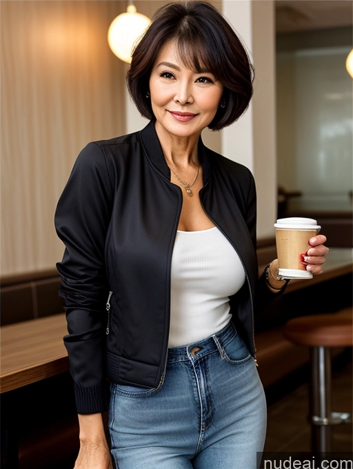 related ai porn images free for Milf Perfect Boobs Perfect Body Beautiful Sexy Face Short Hair Cafe Jacket Jeans Casual Stylish Secretary Professor Shirt Sweater Cleavage Detailed Chinese 70s Dark Lighting