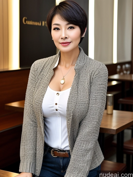 related ai porn images free for Milf Perfect Boobs Perfect Body Beautiful Sexy Face Short Hair Cafe Jacket Jeans Casual Stylish Secretary Professor Shirt Sweater Cleavage Detailed Chinese 70s Dark Lighting