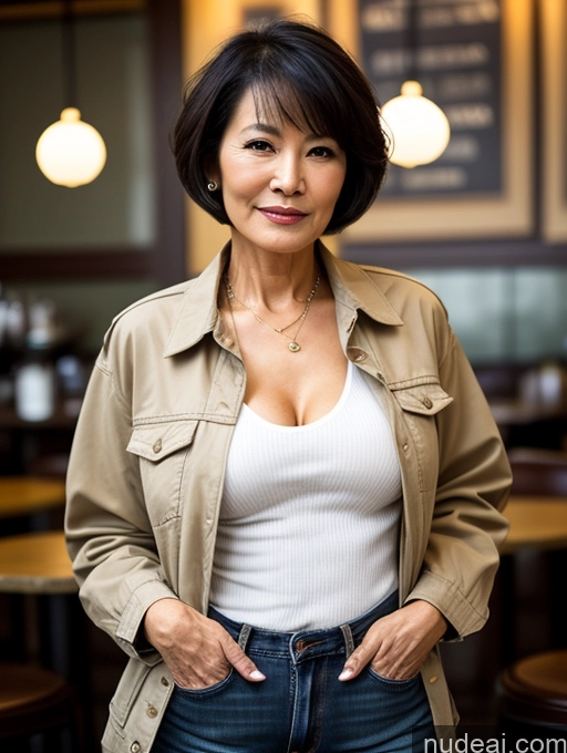 related ai porn images free for Milf Perfect Boobs Perfect Body Beautiful Sexy Face Short Hair Cafe Jacket Jeans Casual Stylish Secretary Professor Shirt Sweater Cleavage Detailed Chinese 70s Dark Lighting