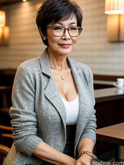 related ai porn images free for Milf Perfect Boobs Perfect Body Beautiful 70s Glasses Sexy Face Short Hair Chinese Cafe Casual Jacket Sweater Stylish Secretary Professor Shirt Blouse Cleavage Detailed Dark Lighting