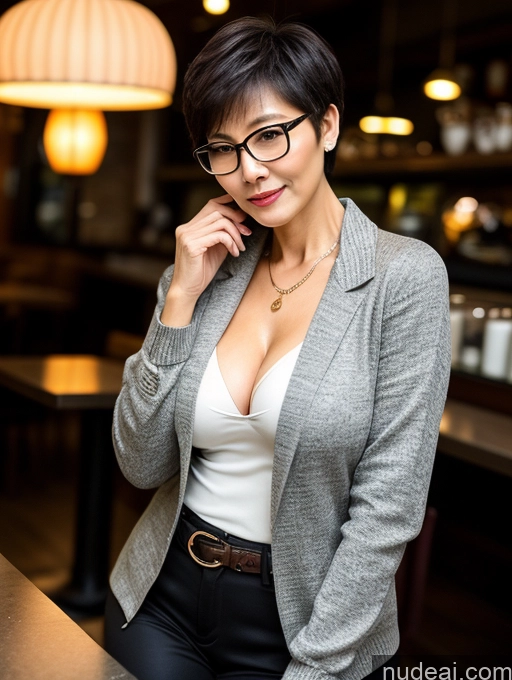 related ai porn images free for Milf Perfect Boobs Perfect Body Beautiful 70s Glasses Sexy Face Short Hair Chinese Cafe Casual Jacket Sweater Stylish Secretary Professor Shirt Blouse Cleavage Detailed Dark Lighting