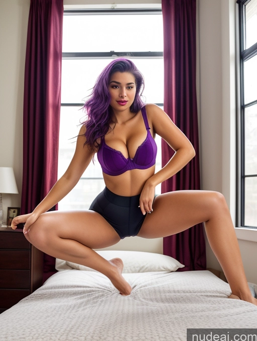 related ai porn images free for Woman Small Tits Lipstick Big Ass Big Hips Long Legs 18 Purple Hair Messy White Bedroom Push-up Bra Spandex