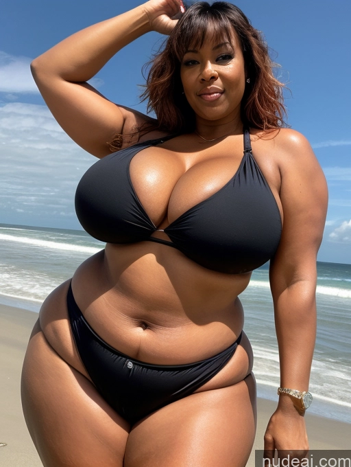 related ai porn images free for Milf Huge Boobs Big Ass Thick Big Hips Dark Skin Cleavage Detailed Sexy Face 60s Busty Beautiful Tattoos Bangs Bikini Front View T-pose Chubby Beach Black Ginger