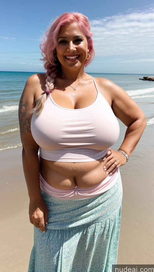 related ai porn images free for Milf Huge Boobs Tattoos Thick Big Hips Tall Dark Skin Indian T-pose Detailed Sexy Face 60s Blouse Long Skirt Beach Close-up View Happy Fat Pink Hair Braided