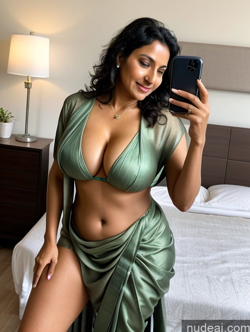 related ai porn images free for Milf Beautiful Big Hips 40s Sexy Face Black Hair Messy Indian Bedroom Front View Busty Mirror Selfie Sari Cleavage Spreading Legs