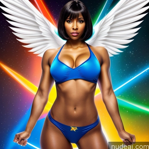 related ai porn images free for Busty Muscular Cosplay Science Fiction Style Israel Superheroine Powering Up Heat Vision Perfect Body 30s Short Hair Black Dynamic View Angel Partially Nude