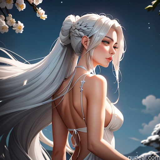 ai nude image of pics of Perfect Boobs Big Ass Long Hair White Hair Slicked 30s Seductive Onsen Front View Back View Blowjob Nightgown Transparent