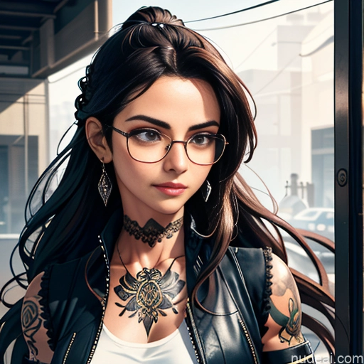 related ai porn images free for Soft Anime Short Long Hair Brunette 20s Steampunk Shirt Jeans Jacket Gloves Gold Jewelry Glasses Tattoos Abs Front View Bar Happy