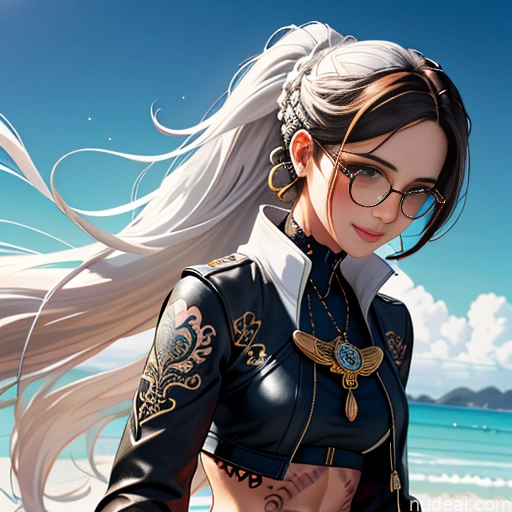 related ai porn images free for Soft Anime Short Long Hair Brunette 20s Medieval Steampunk Shirt Jeans Jacket Gloves Gold Jewelry Glasses Tattoos Abs Bar Happy Front View