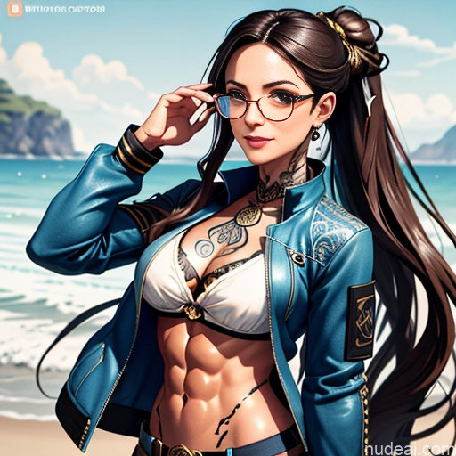 related ai porn images free for Soft Anime Short Long Hair Brunette 20s Medieval Steampunk Shirt Jeans Jacket Gloves Gold Jewelry Glasses Tattoos Abs Happy Front View Sauna