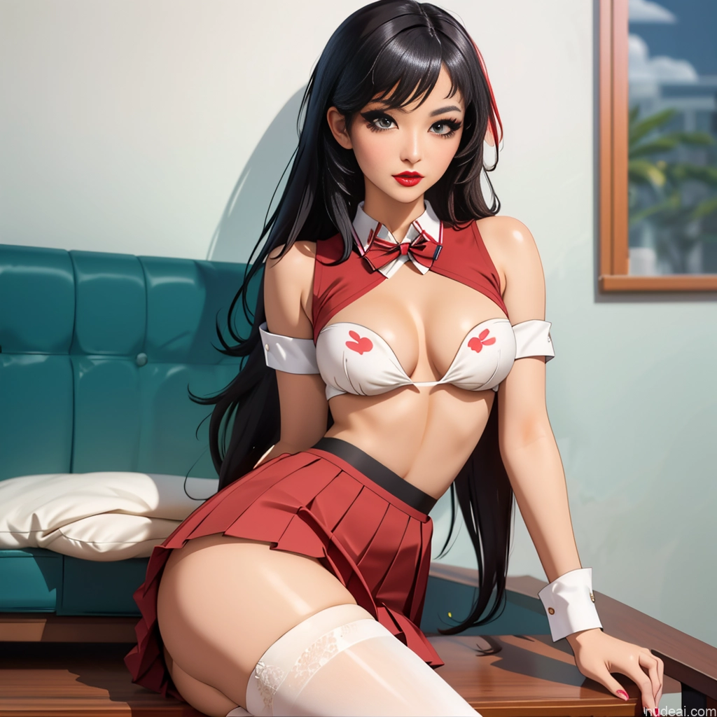 ai nude image of pics of Asian School Uniform, Cleavage Cutout, Clothing Cutout, Pleated Skirt, Thighhighs Perfect Boobs Beautiful Lipstick Small Ass