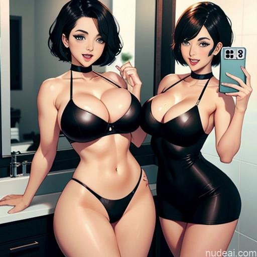 related ai porn images free for Woman Two Busty Perfect Boobs Beautiful Thick Big Hips Perfect Body Short Hair 18 Shocked Happy Black Hair Bobcut Japanese Mirror Selfie Soft + Warm Bathroom Front View Pose Legs Up Nude Choker Bright Lighting