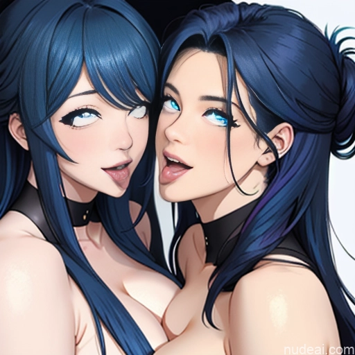 Woman + Man Huge Boobs 18 Two Looking_through_legs Ahegao (smile) Dark Lighting Blue Hair Messy Soft Anime