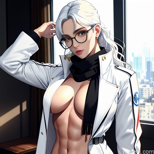 Woman One Small Tits Beautiful Glasses Small Ass Skinny Perfect Body Oiled Body 18 Shocked White Hair Wavy Hair White Soft Anime Bending Over Gloves Scarf Trench Coat Couch Topless