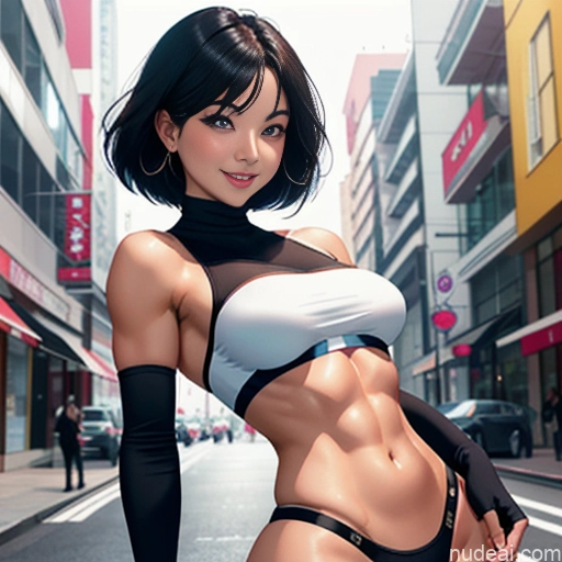 Perfect Boobs Beautiful Perfect Body 18 Happy Black Hair Bobcut Asian Soft + Warm Street Cosplay Woman Milf Fantasy Armor