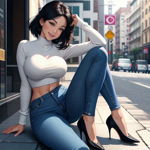 related ai porn images free for Perfect Boobs Beautiful Perfect Body 18 Happy Black Hair Bobcut Asian Soft + Warm Street Woman Milf Jacket High Heels Jeans Jumpsuit