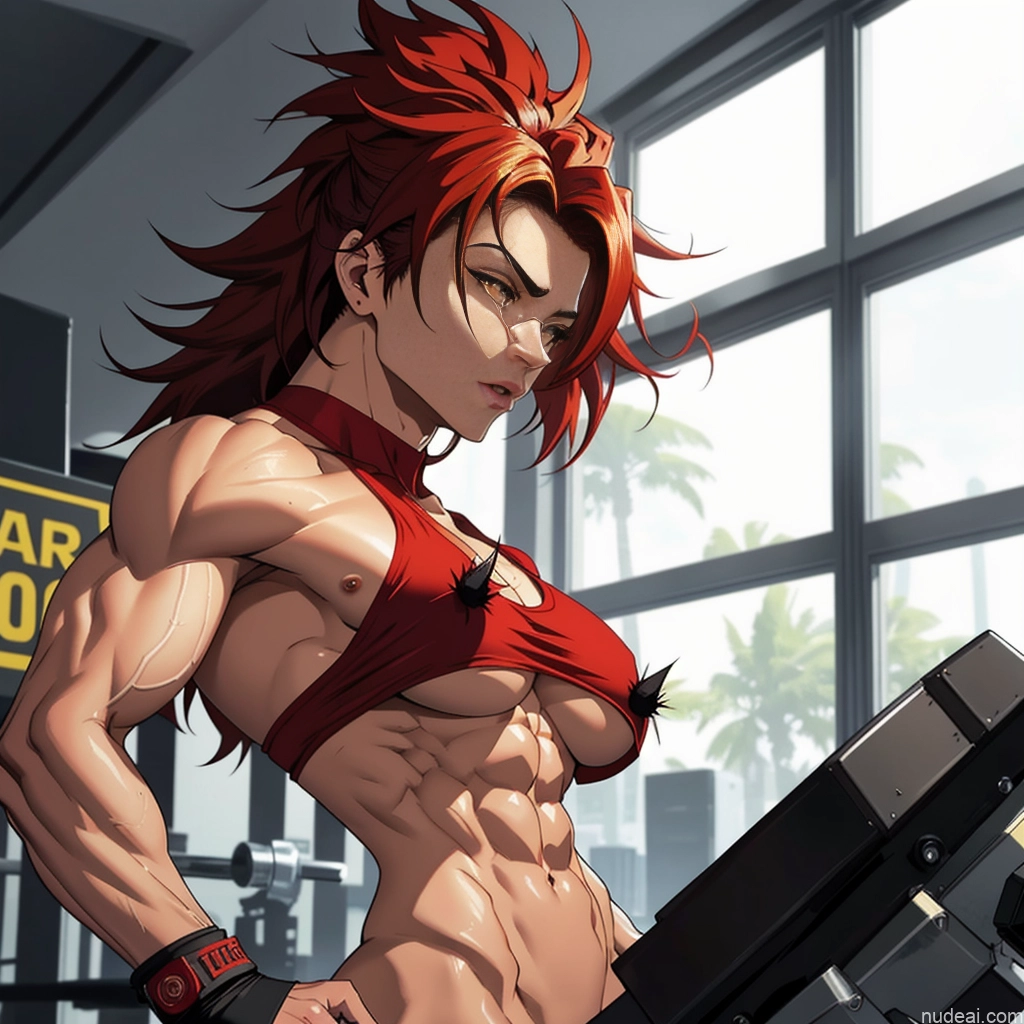 Woman Busty Front View Super Saiyan 4 Muscular