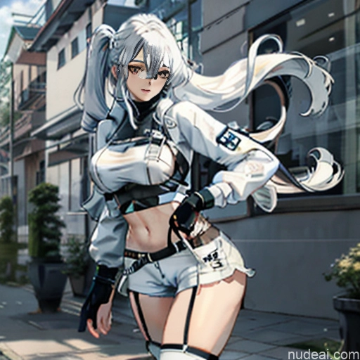 related ai porn images free for Woman One Perfect Body Long Hair 20s Seductive White Hair Straight Bangs White Soft Anime Crisp Anime Urban Samurai V2 Whale Tail (Clothing) Short Shorts Thigh Socks Crop Top Jacket Close-up View